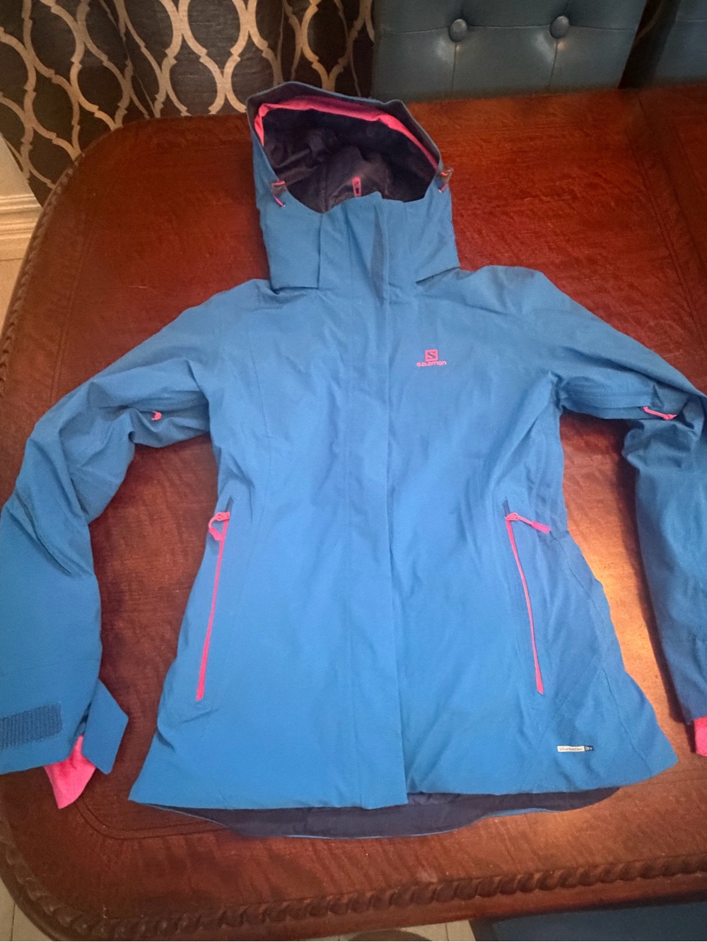 Salomon Women's Bright Blue Ski Jacket with Pink Trim
